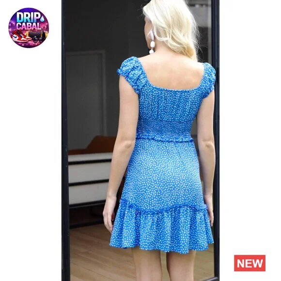 Polyester Mini Dress with Sweetheart Neckline and Ruffle Sleeves - Picture 7 of 7